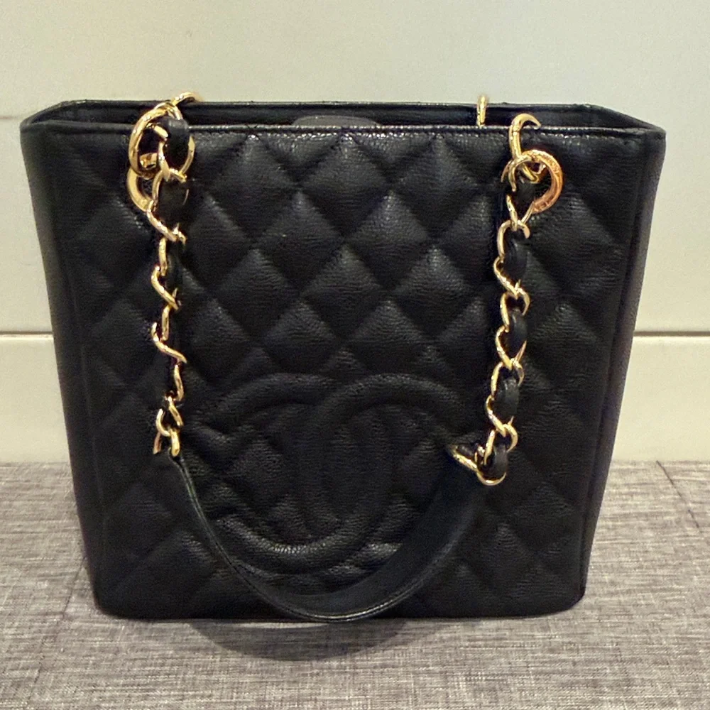 CHANEL Black Quilted Caviar Leather Petite Shopper with Gold Hardware. - Picture 8 of 16